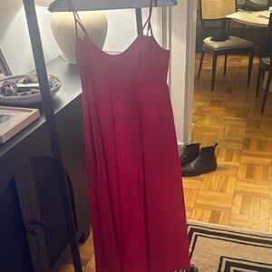 La Ligne Red Midi Dress with Spaghetti Straps